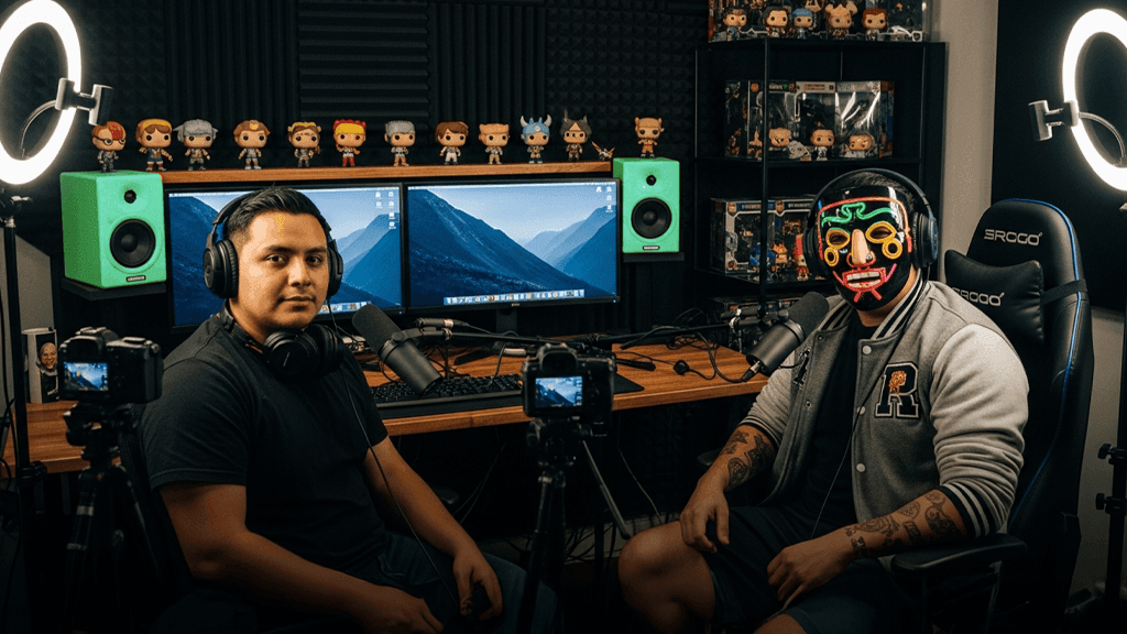 Creadores de contenido profesionales en su setup de streaming con DameClip